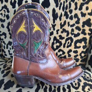 1960s • Acme Vintage Cowboy Western Inlay Boots • Women’s 7 M